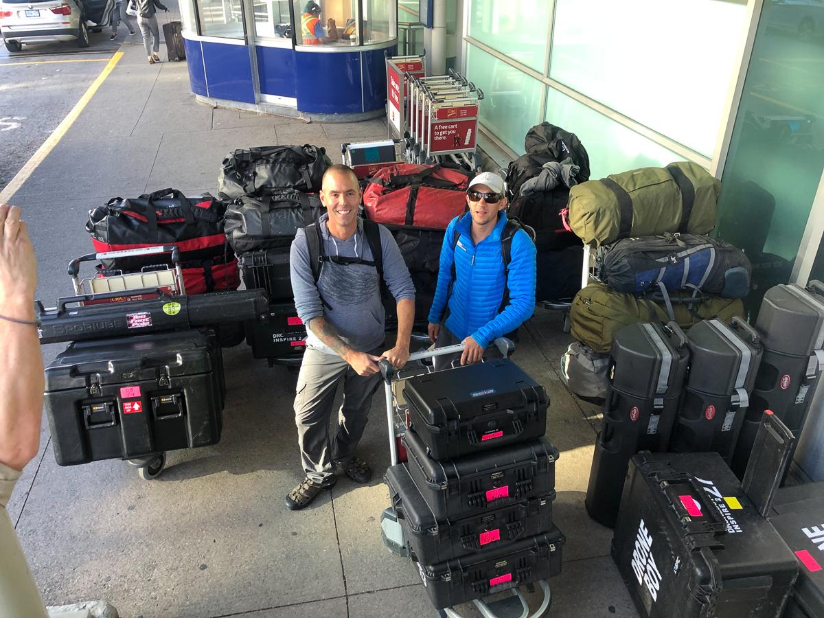 mountain of film and drone equipment going to nepal